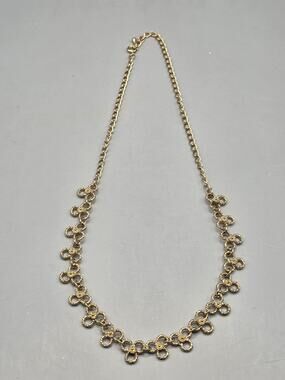 Vintage Gold Tone Flower Panel Collar Necklace Spring Ring Teardrop Tag Retro